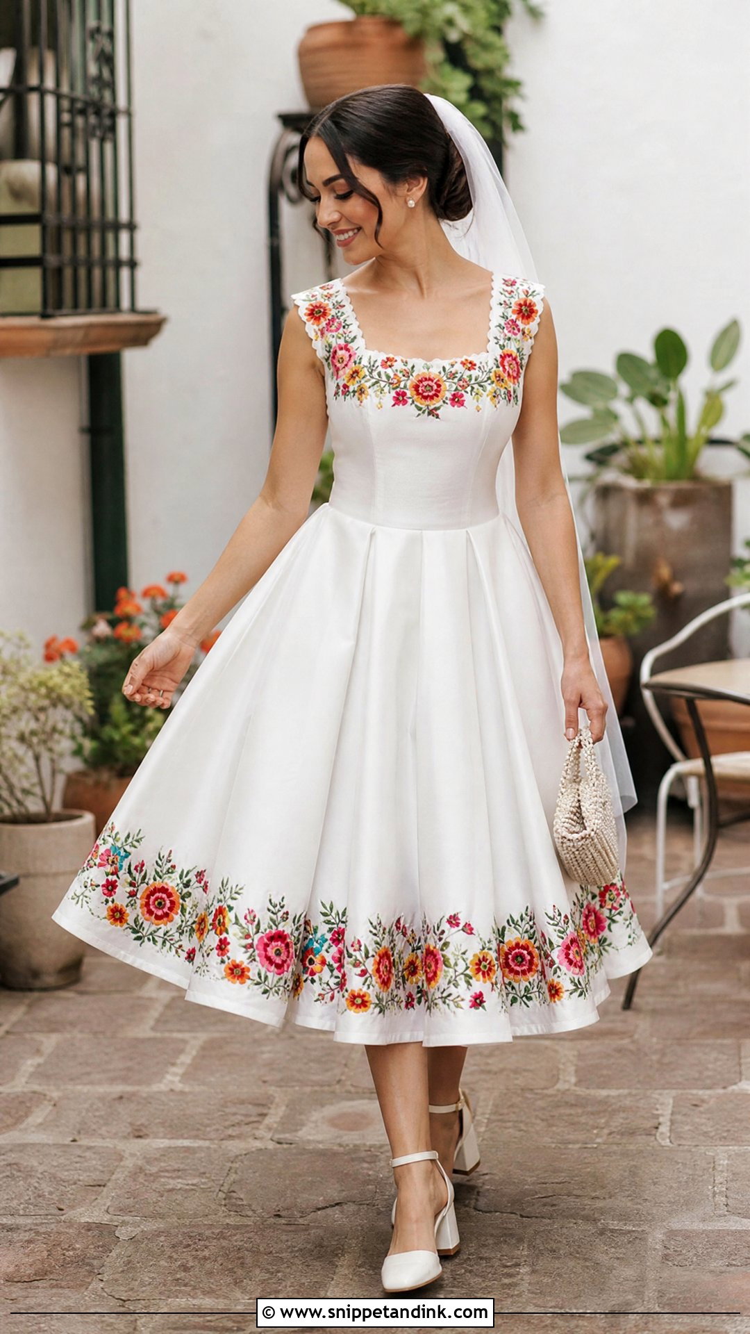 Embroidered Mexican Tea Length Wedding Dress - Snippet and Ink - 25 Embroidered Mexican Wedding Dress Ideas