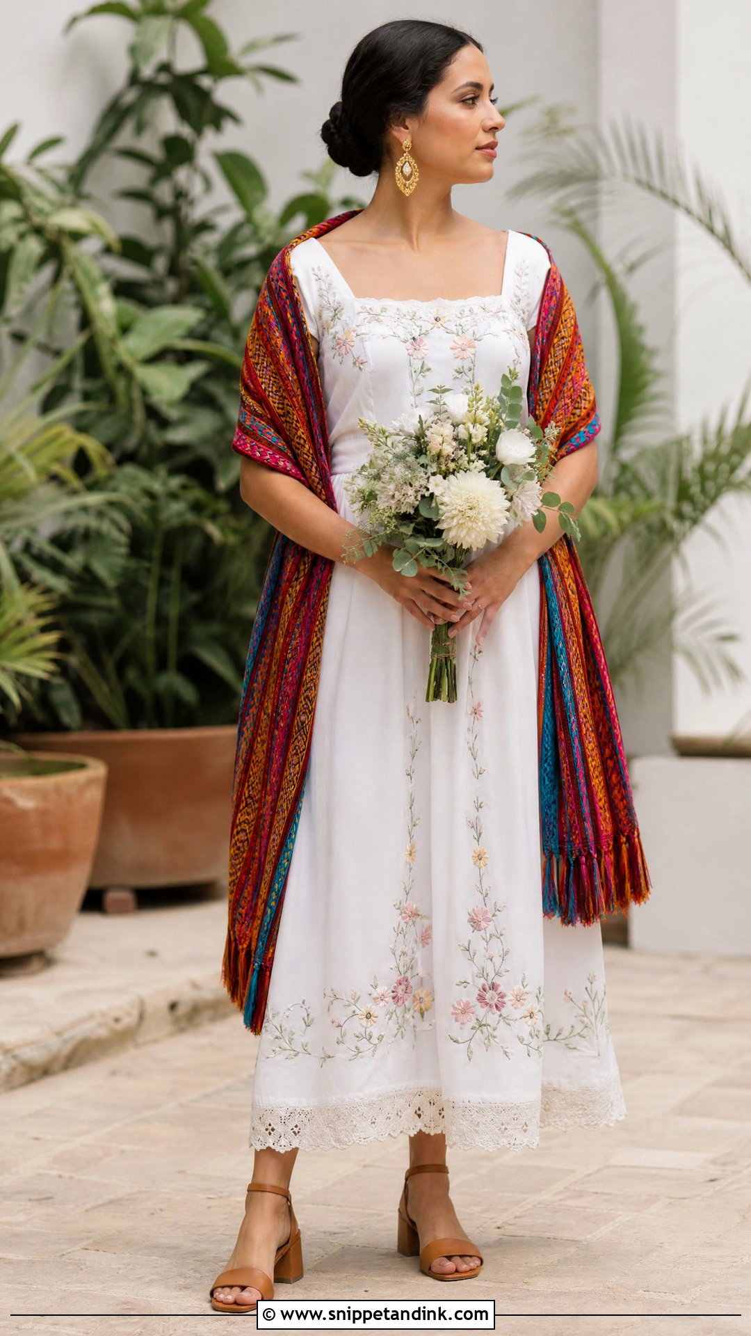 Embroidered Mexican Wedding Dress With Rebozo - Snippet and Ink - 25 Embroidered Mexican Wedding Dress Ideas