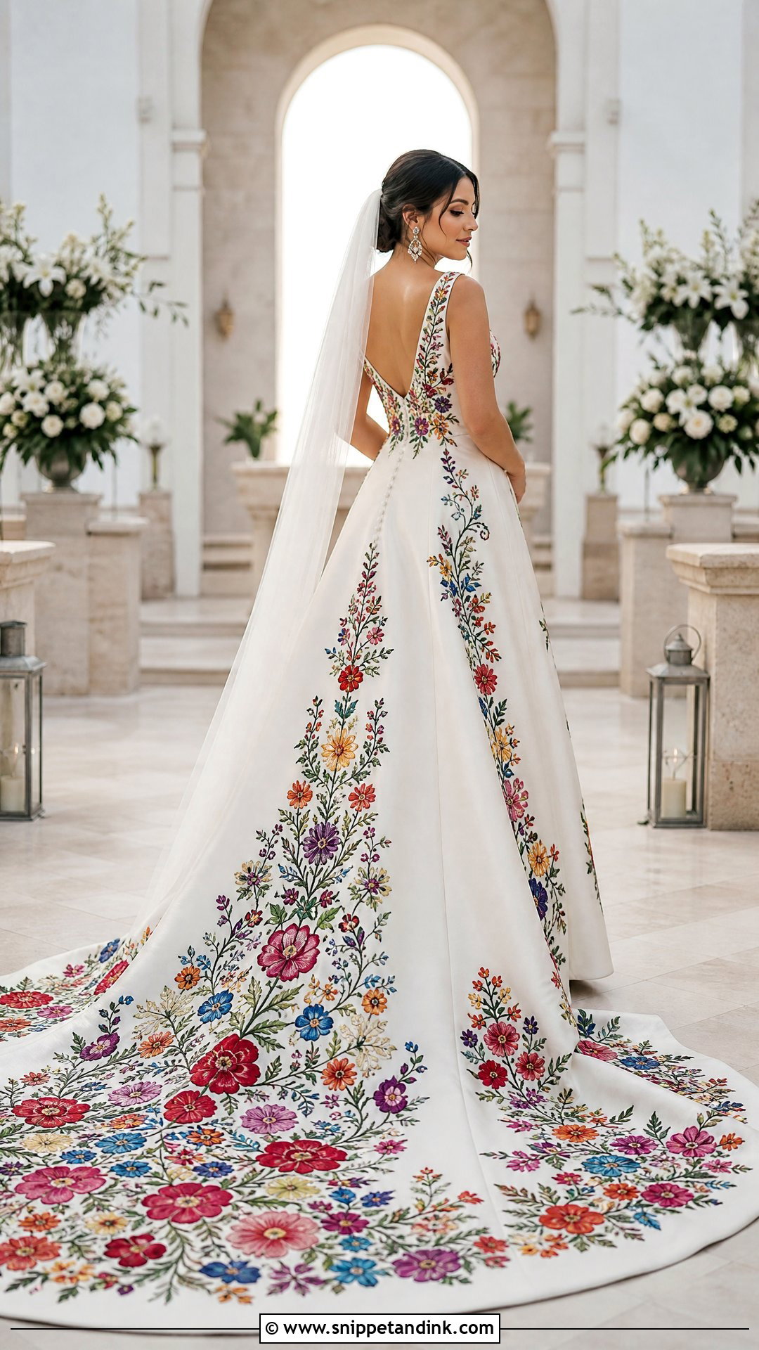 Embroidered Mexican Wedding Dress With Train - Snippet and Ink - 25 Embroidered Mexican Wedding Dress Ideas
