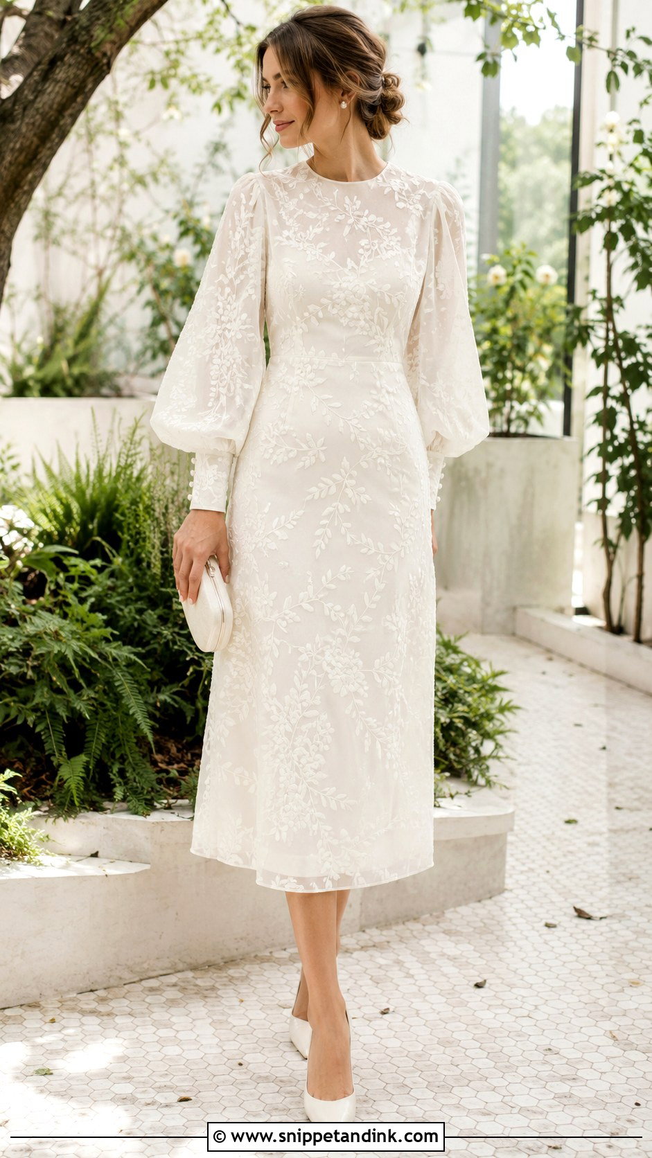 Embroidered Midi Wedding Dress With Balloon Sleeves - Snippet and Ink - 20 Midi Wedding Dress with Sleeves