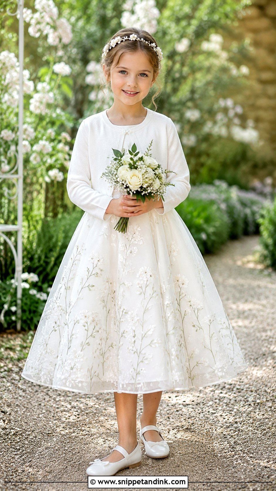 Embroidered Mini Bride Dress With White Cardigan - Snippet and Ink - 20 Mini Bride Dress Kids Ideas