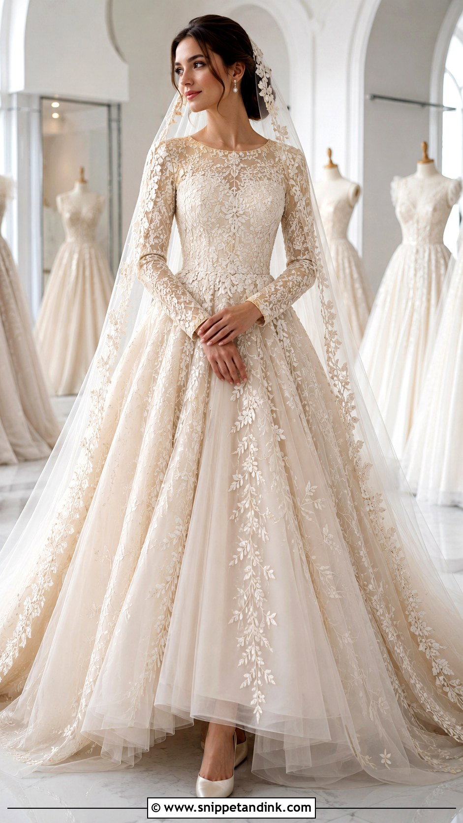 Embroidered Modest Ball Gown Wedding Dress - Snippet and Ink - 20 Modest Wedding Dresses Ball Gown