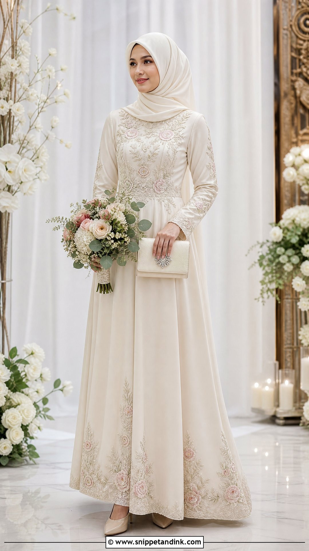 Embroidered Muslim Wedding Dress With Hijab - Snippet and Ink - 25 Muslim Wedding Dress Hijab Bride Ideas