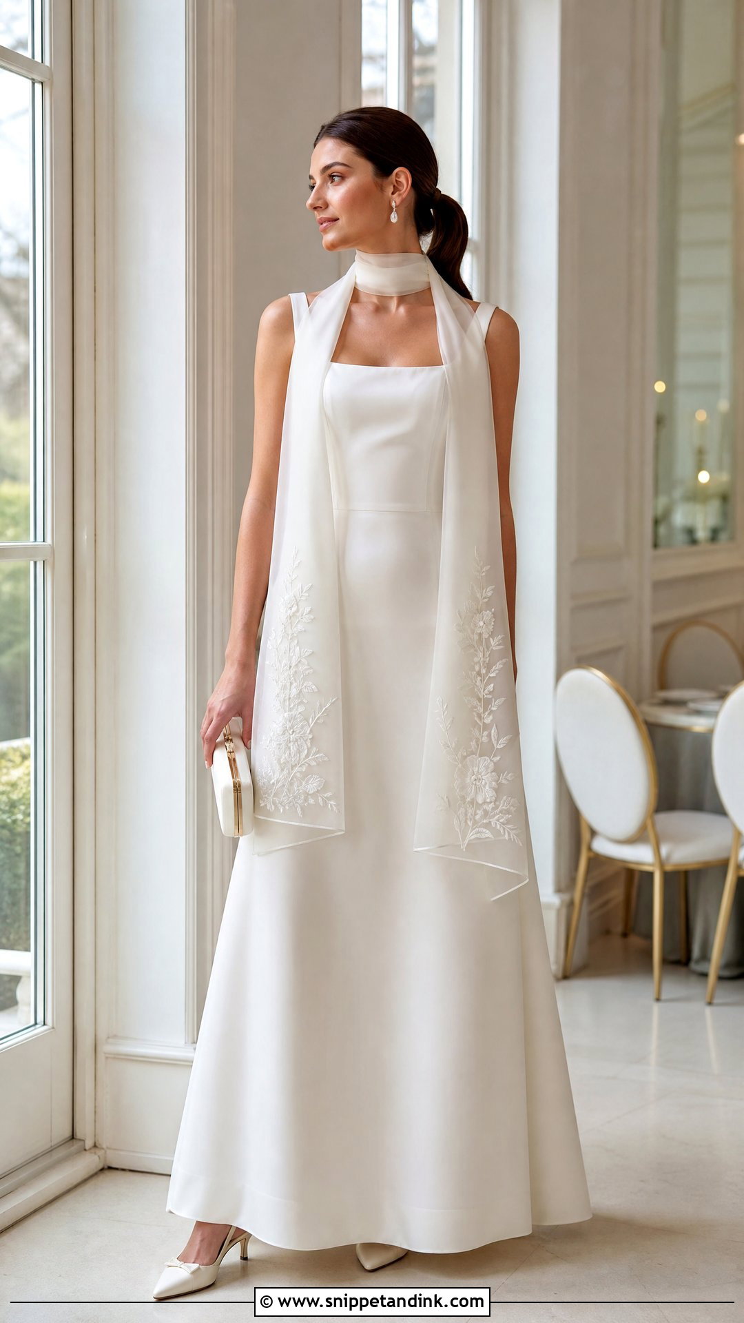 Embroidered Neck Scarf Wedding Dress - Snippet and Ink - 25 Neck Scarf Wedding Dress Ideas