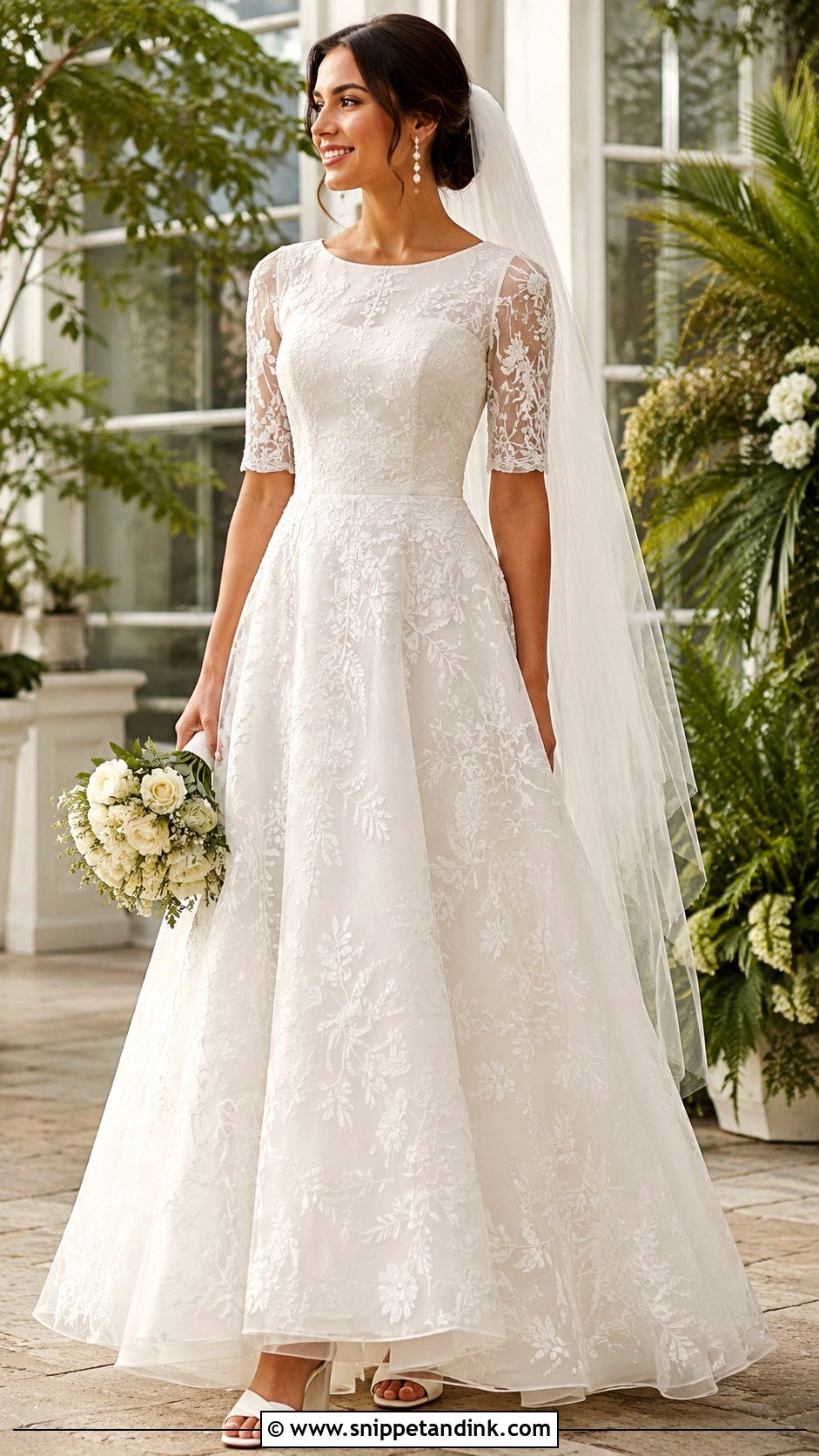 Embroidered Organza A Line Wedding Dress - Snippet and Ink - 20 Modest White Wedding Dress Ideas