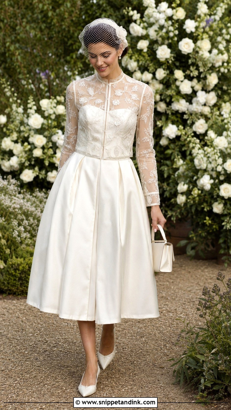 Embroidered Organza Jacket With Tea Length Wedding Dress - Snippet and Ink - 20 Wedding Dress with Jacket Ideas