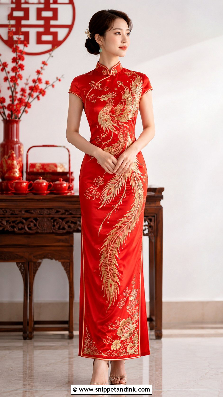 Embroidered Phoenix Qipao Wedding Dress - Snippet and Ink - 25 Modern Chinese Wedding Dress Ideas