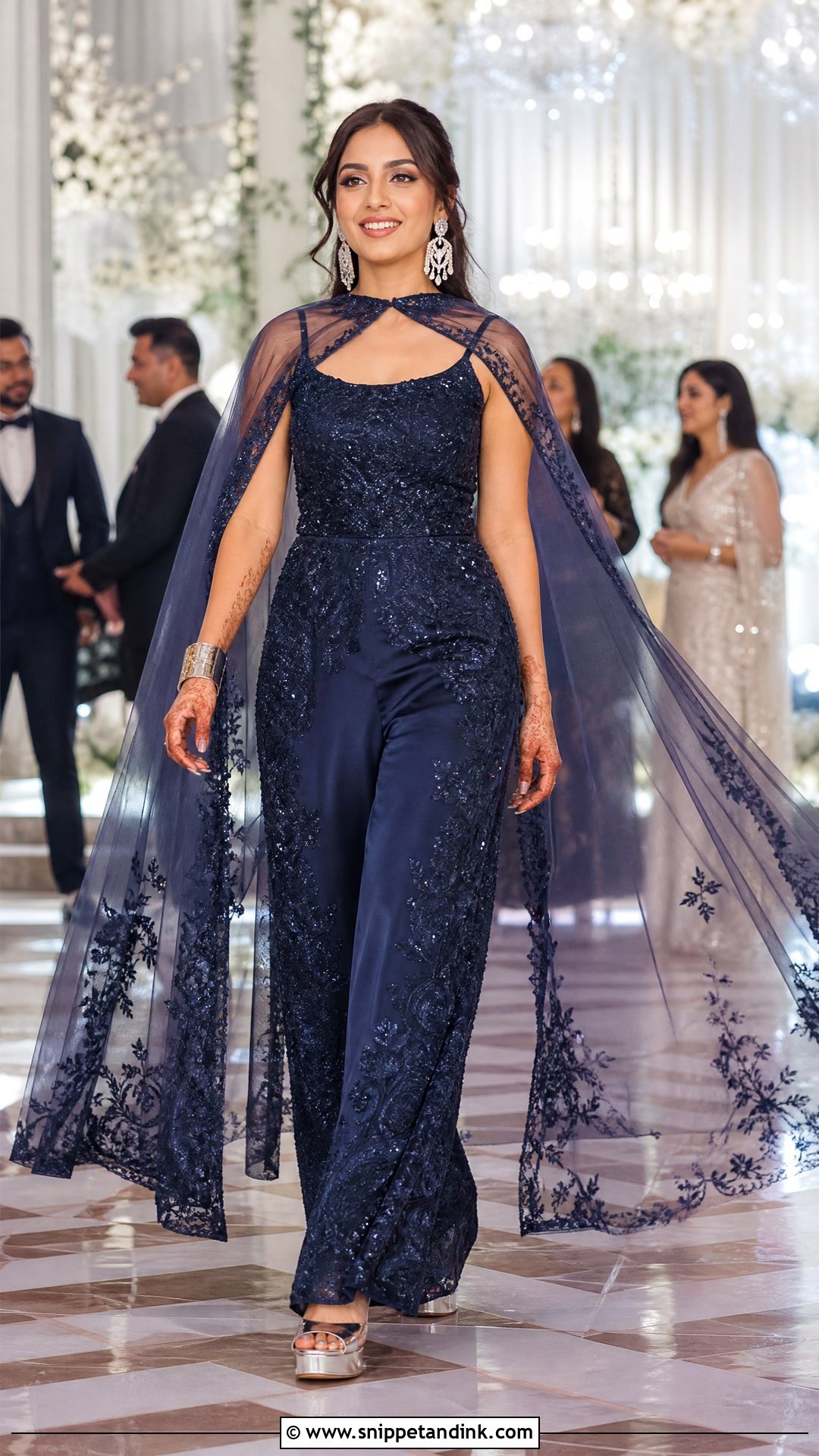 Embroidered Sangeet Jumpsuit With Cape - Snippet and Ink - 20 Sangeet Outfit Ideas for Bride