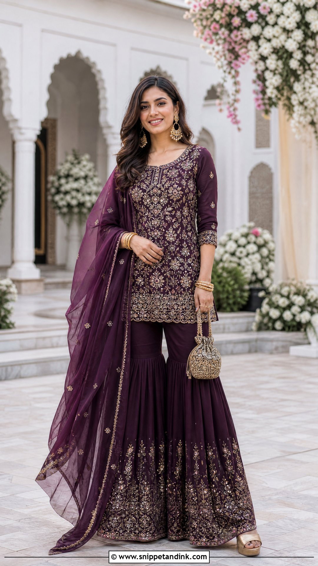 Embroidered Sharara Set With Short Kurti - Snippet and Ink - 20 Traditional Indian Wedding Outfits