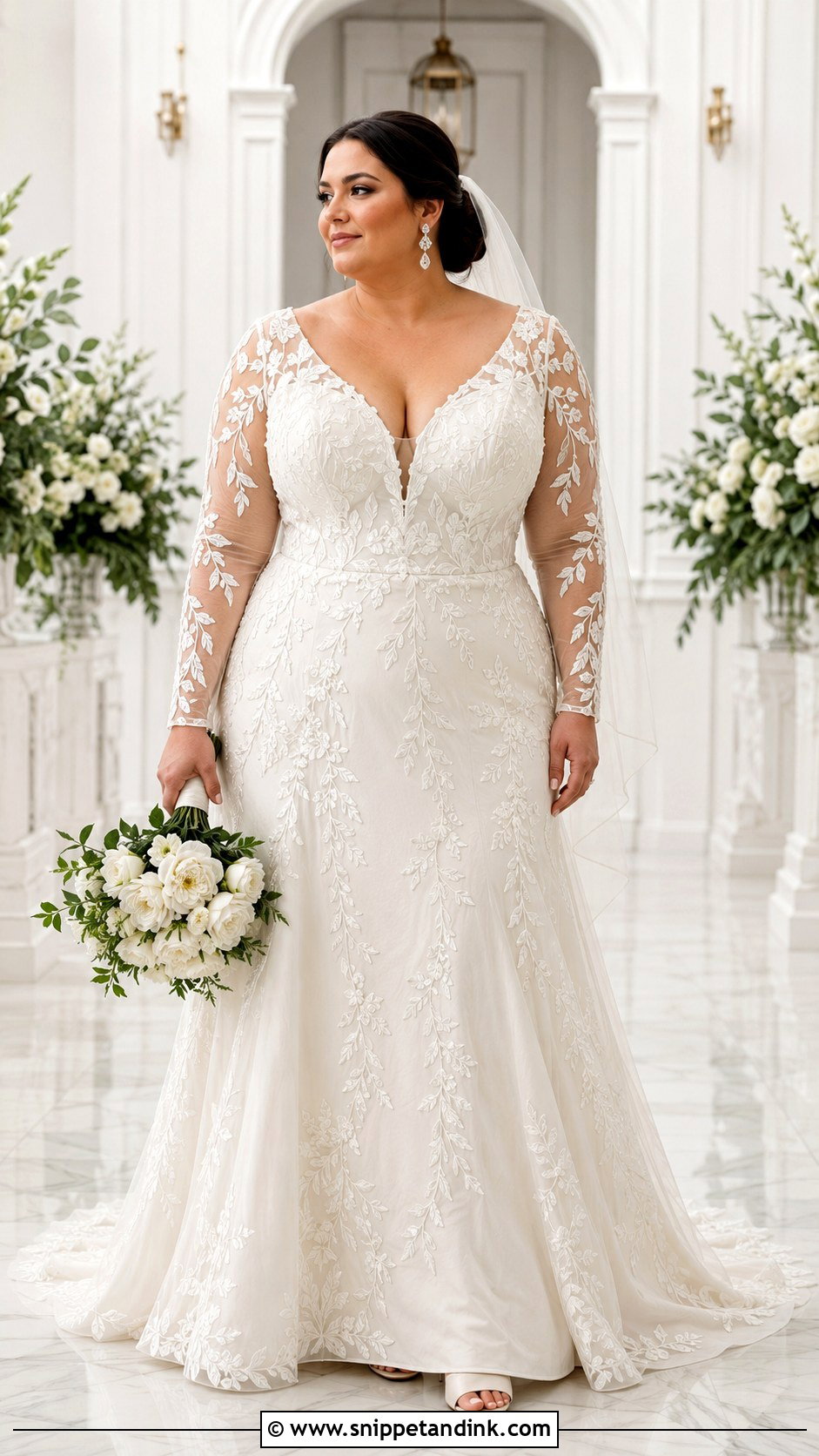 Embroidered Sleeve Fit and Flare Wedding Dress - Snippet and Ink - 20 Curvy Wedding Dress Sleeves
