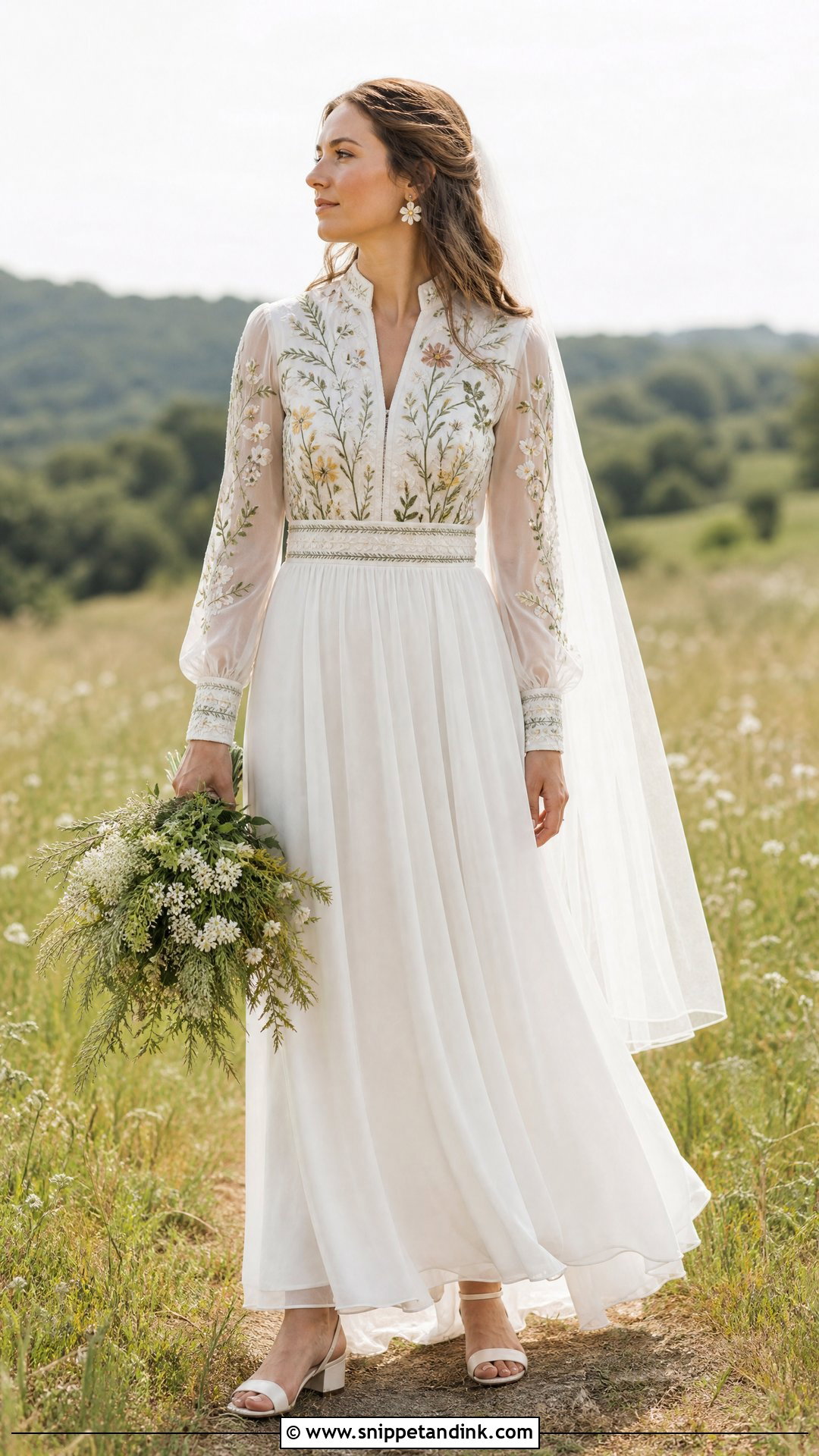 Embroidered Stand Collar Boho Wedding Dress - Snippet and Ink - 20 Wedding Dress with Collar Ideas