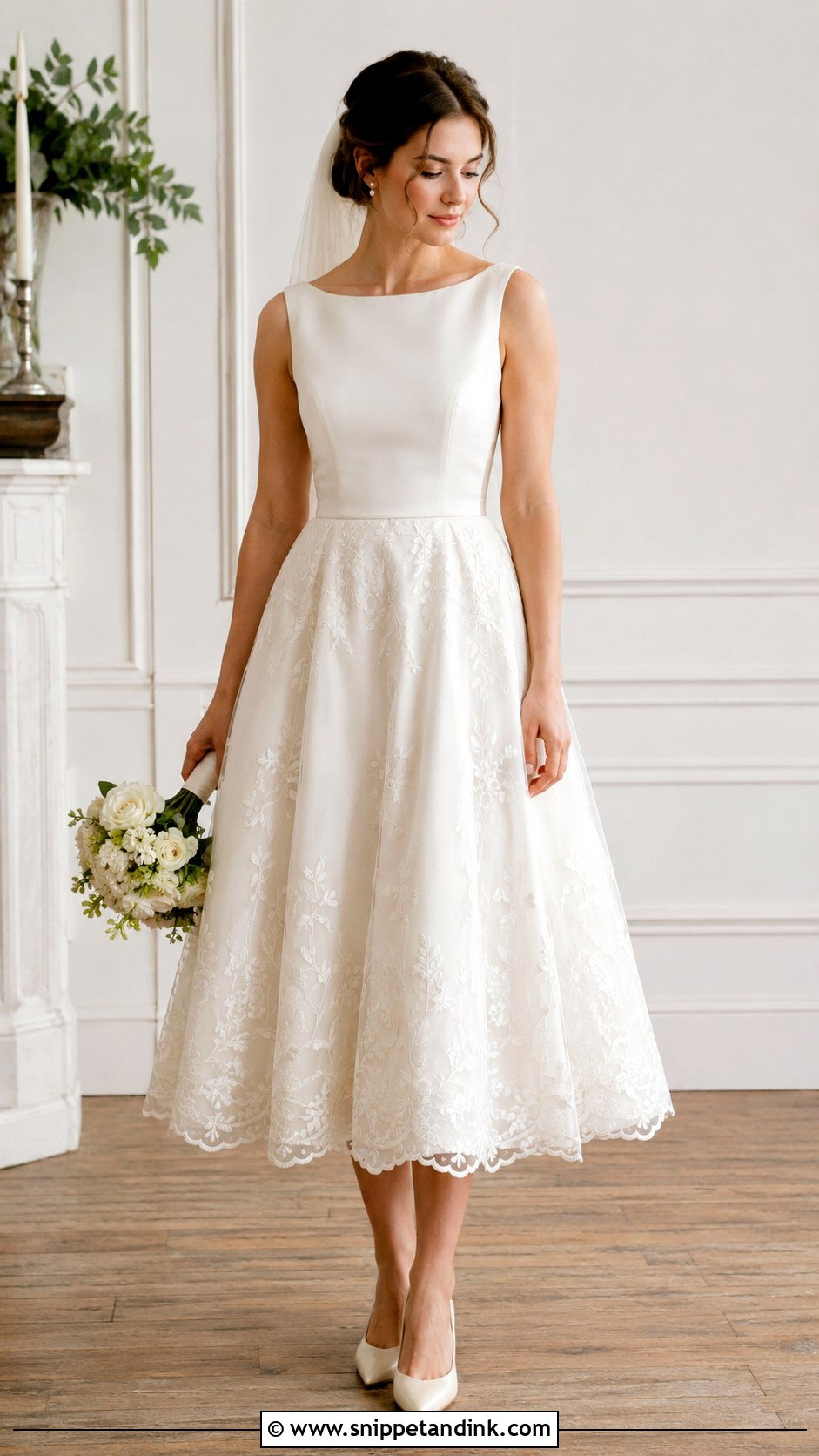 Embroidered Tea Length Wedding Dress - Snippet and Ink - 25 Tea Length Wedding Dress Vintage Ideas