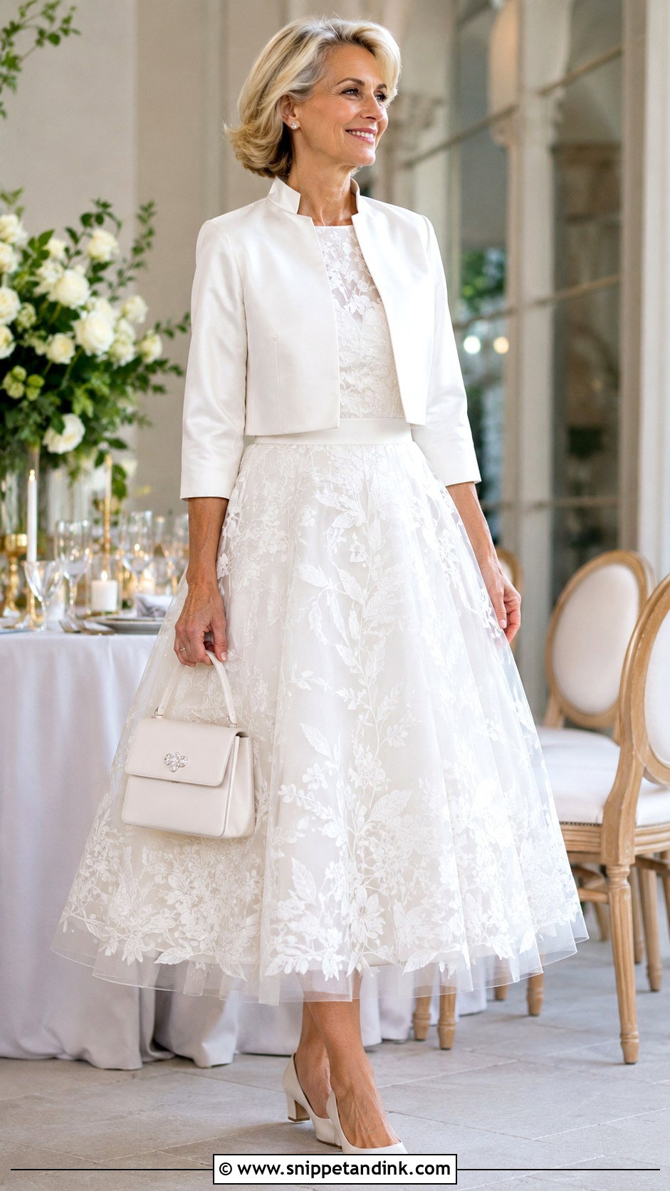 Embroidered Tea Length Wedding Dress - Snippet and Ink - 20 2nd Marriage Wedding Dress Older Bride Ideas