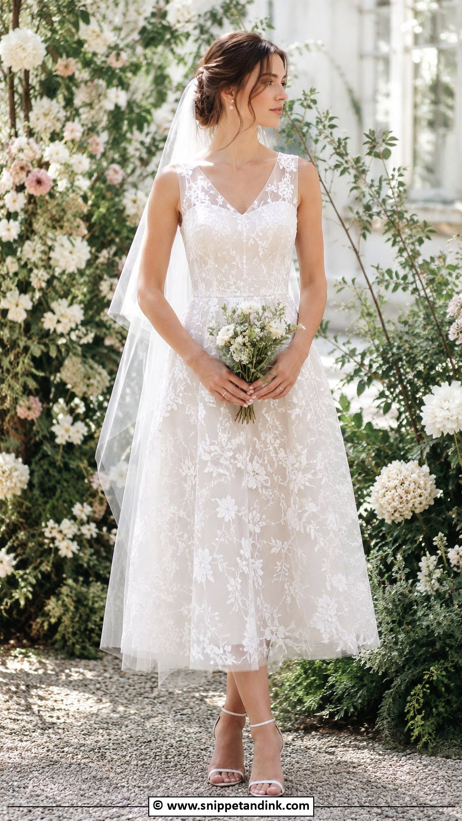 Embroidered Tea Length Wedding Dress - Snippet and Ink - 30 Tea Length Wedding Dress Ideas