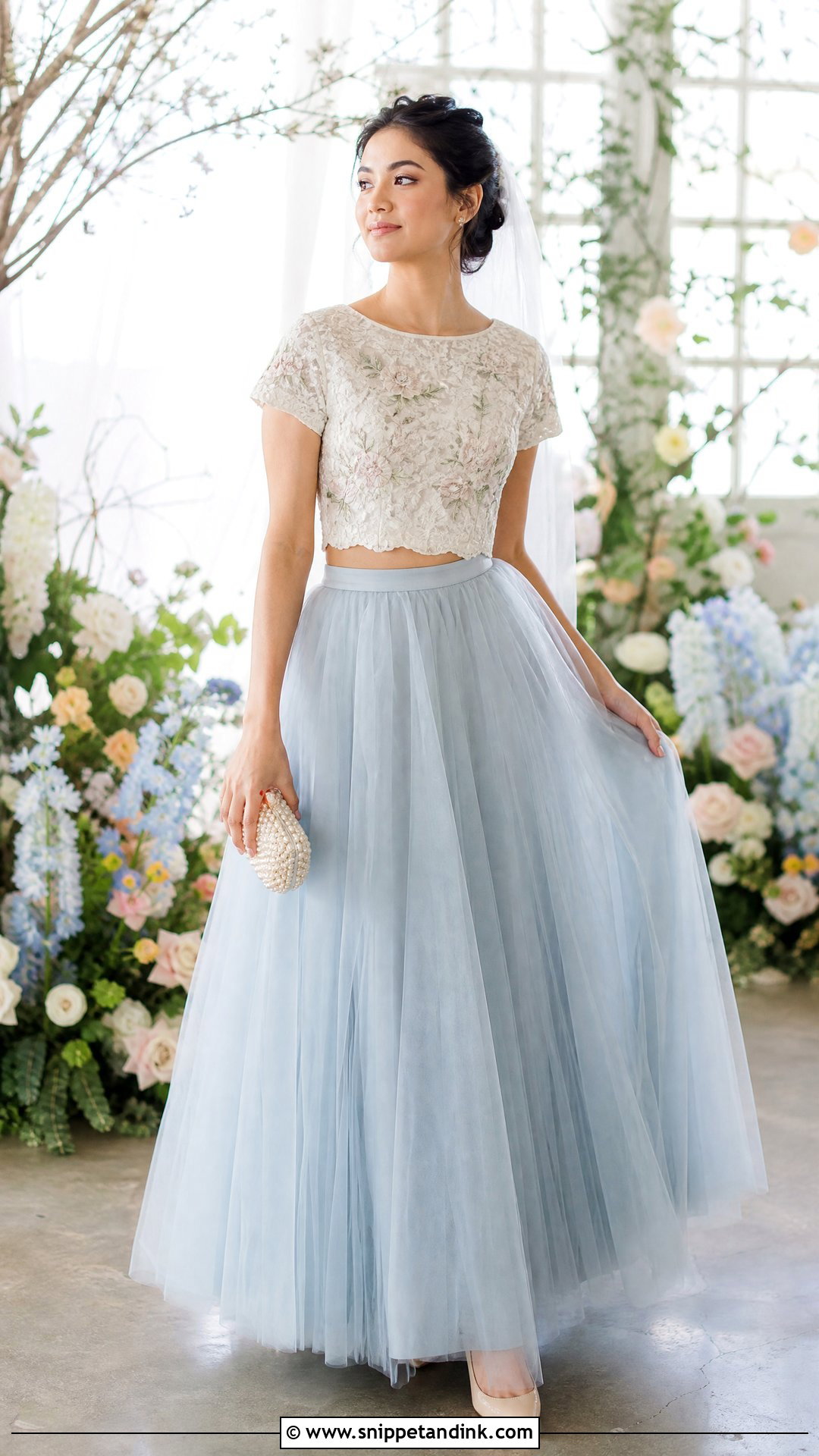 Embroidered Top And Colored Skirt Bridal Separates - Snippet and Ink - 25 Bridal Separates Ideas