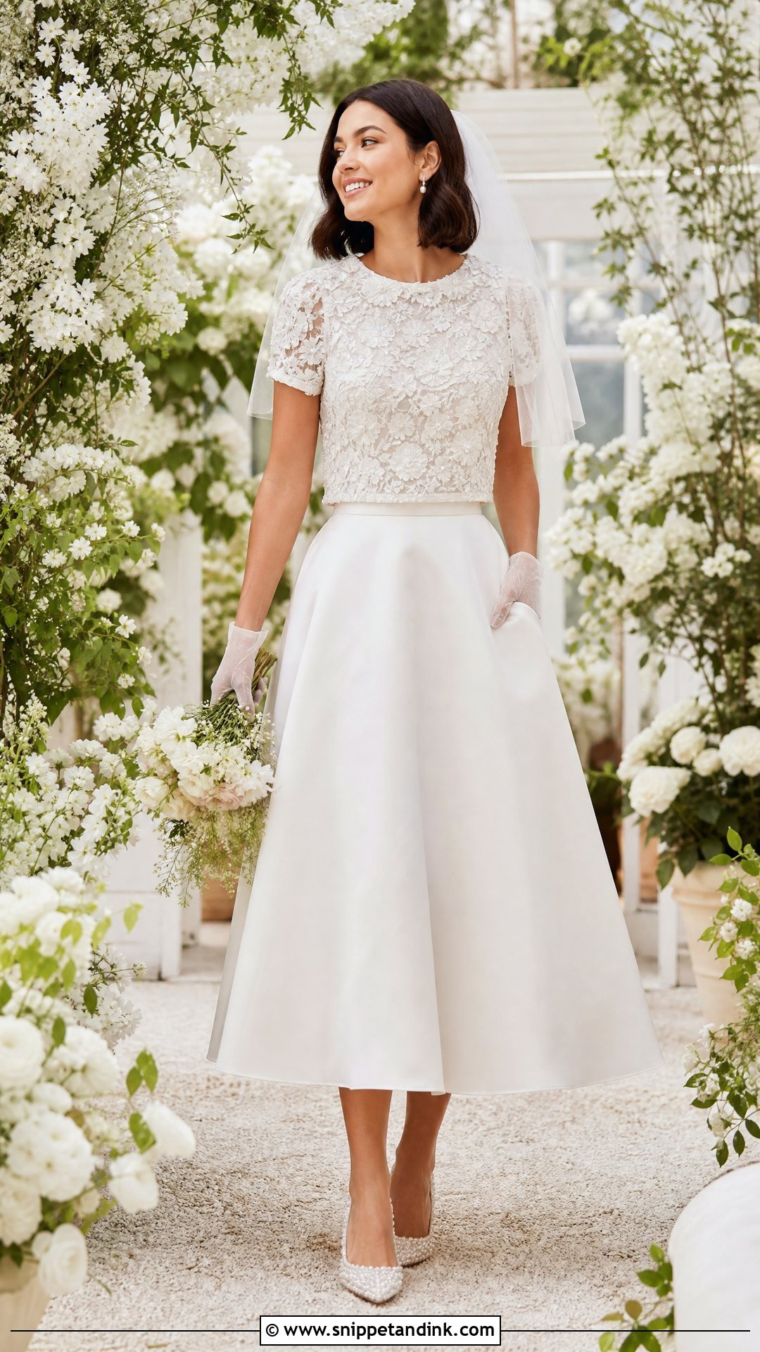 Embroidered Top And Tea Length Skirt Wedding Dress Separates - Snippet and Ink - 20 Wedding Dress Separates Ideas