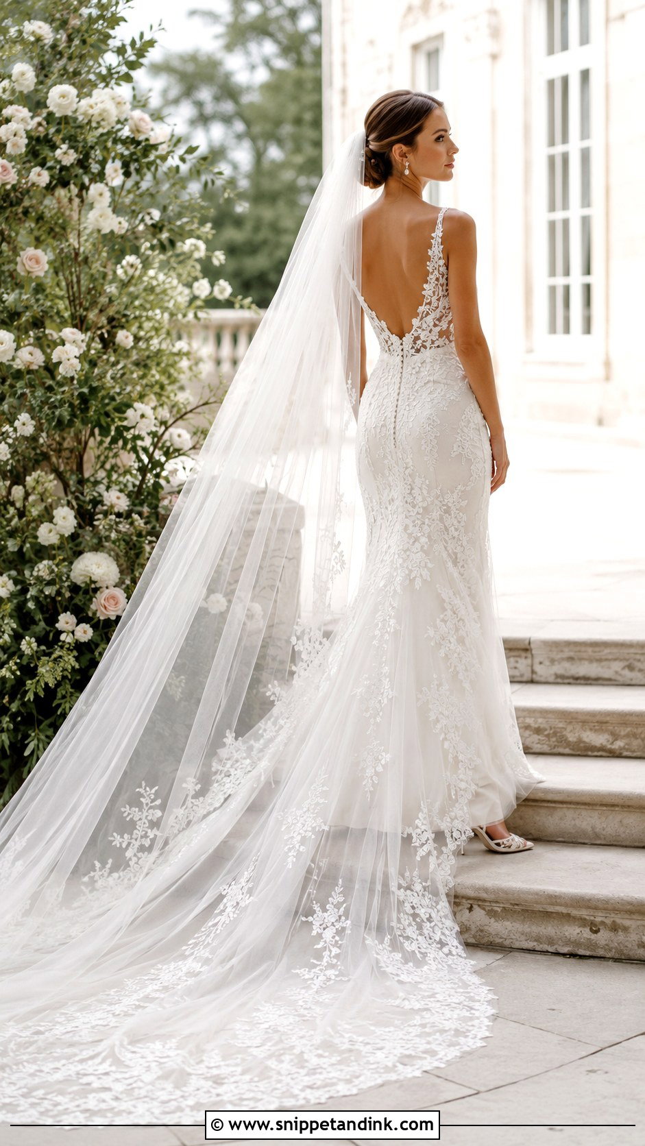 Embroidered Train Wedding Dress - Snippet and Ink - 25 Bridal Train Styles