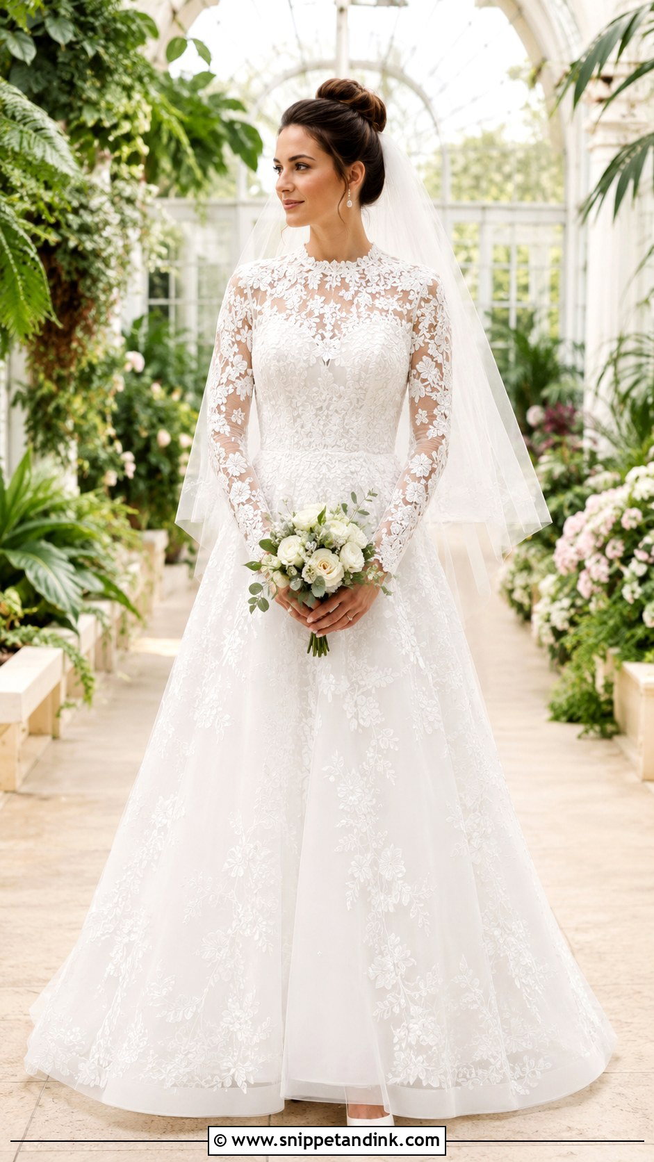 Embroidered Tulle A Line Wedding Dress - Snippet and Ink - 20 Full Coverage Wedding Dress Ideas