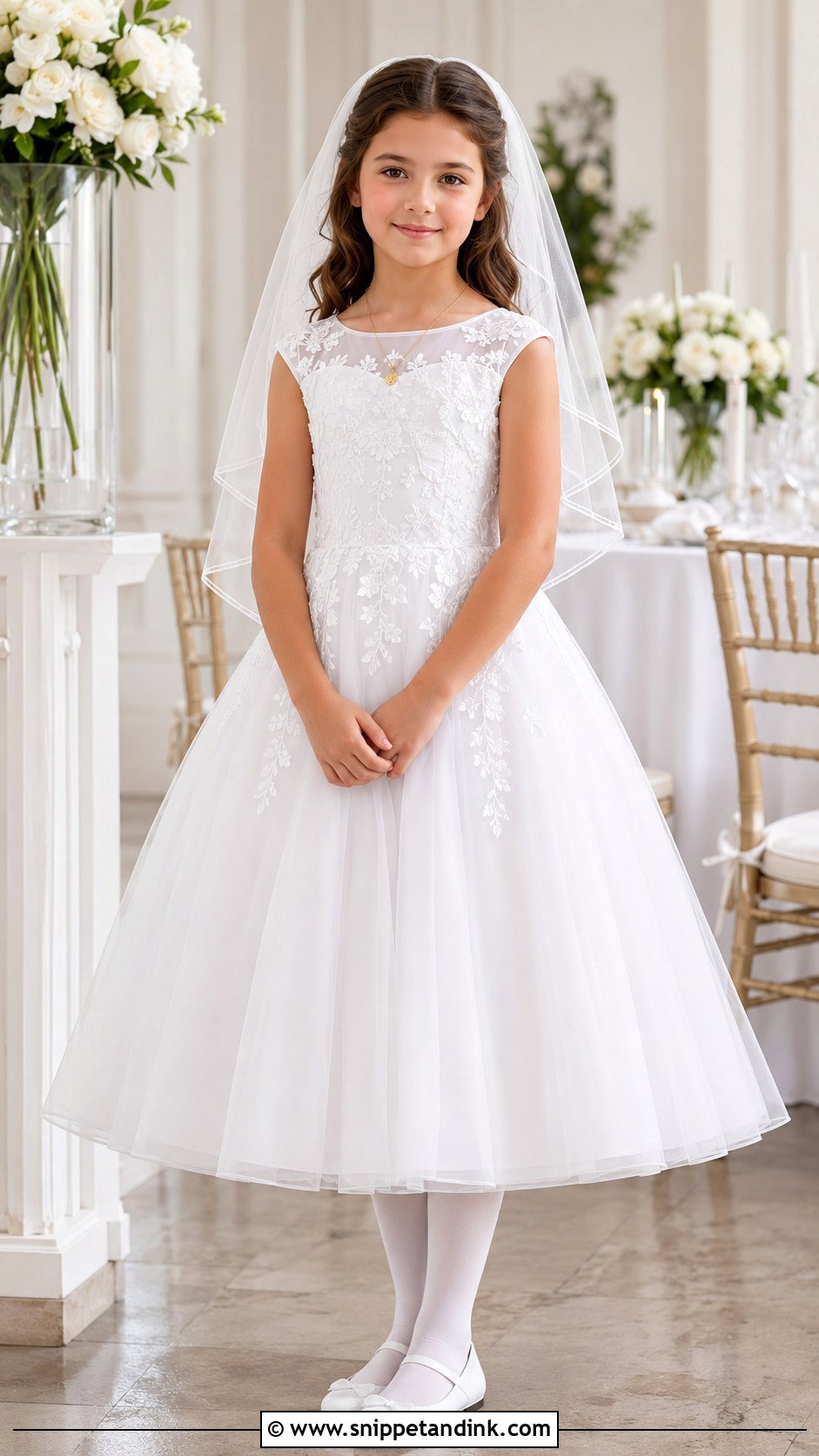 Embroidered Tulle First Communion Dress - Snippet and Ink - 20 Designer First Communion Dresses