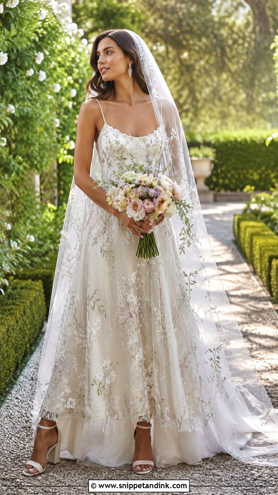 Embroidered Tulle Garden Party Wedding Dress With Floral Veil - Snippet and Ink - 20 Garden Party Wedding Dress the Bride Ideas