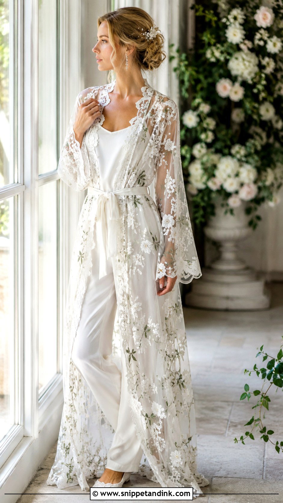 Embroidered Tulle Long Bridal Robe - Snippet and Ink - 20 Long Bridal Robes Ideas