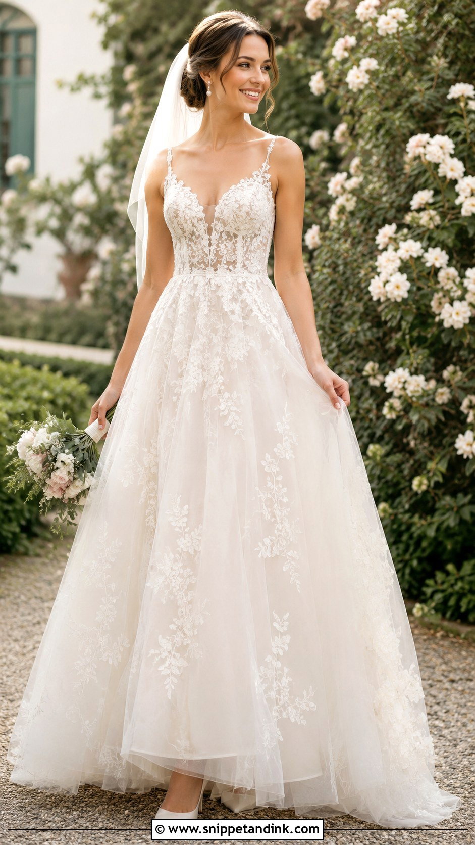 Embroidered Tulle Wedding Dress - Snippet and Ink - 25 Old Money Wedding Dresses