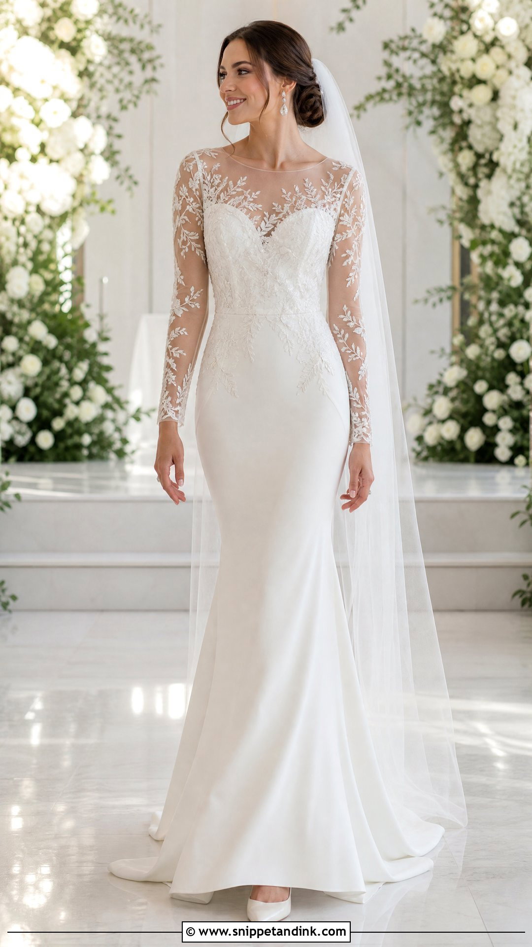 Embroidered Tulle Wedding Dress Topper With Fit And Flare Gown - Snippet and Ink - 20 Wedding Dress Topper Long Sleeve Ideas