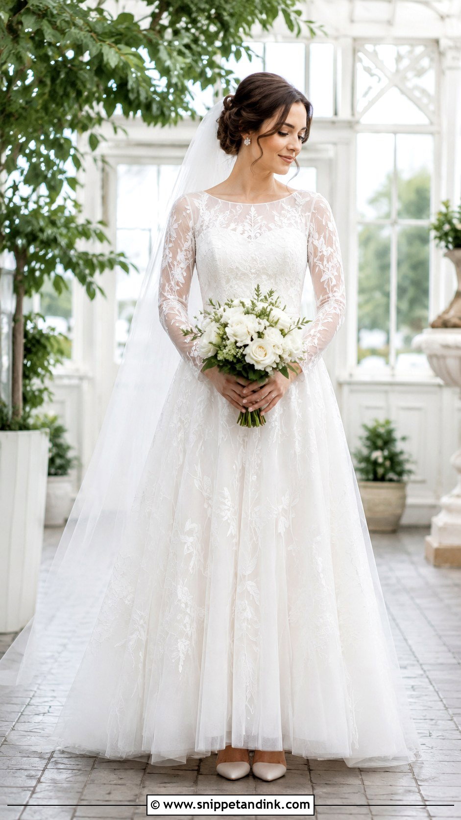 Embroidered Tulle Wedding Dress With Sleeves - Snippet and Ink - 20 Modest Long Sleeve Wedding Dress Ideas