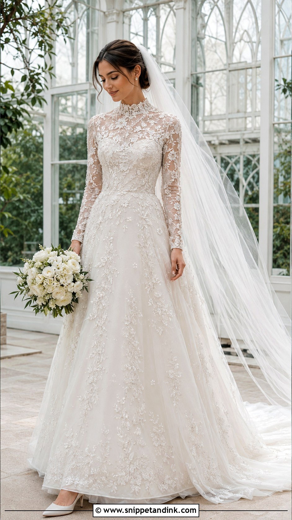 Embroidered Tulle Wedding Dress With Sleeves - Snippet and Ink - 20 Grace Kelly Inspired Wedding Dress Ideas