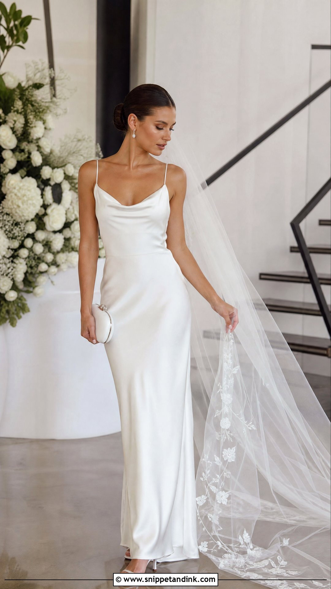 Embroidered Veil With Clean Slip Dress - Snippet and Ink - 20 Woman in Veil Ideas