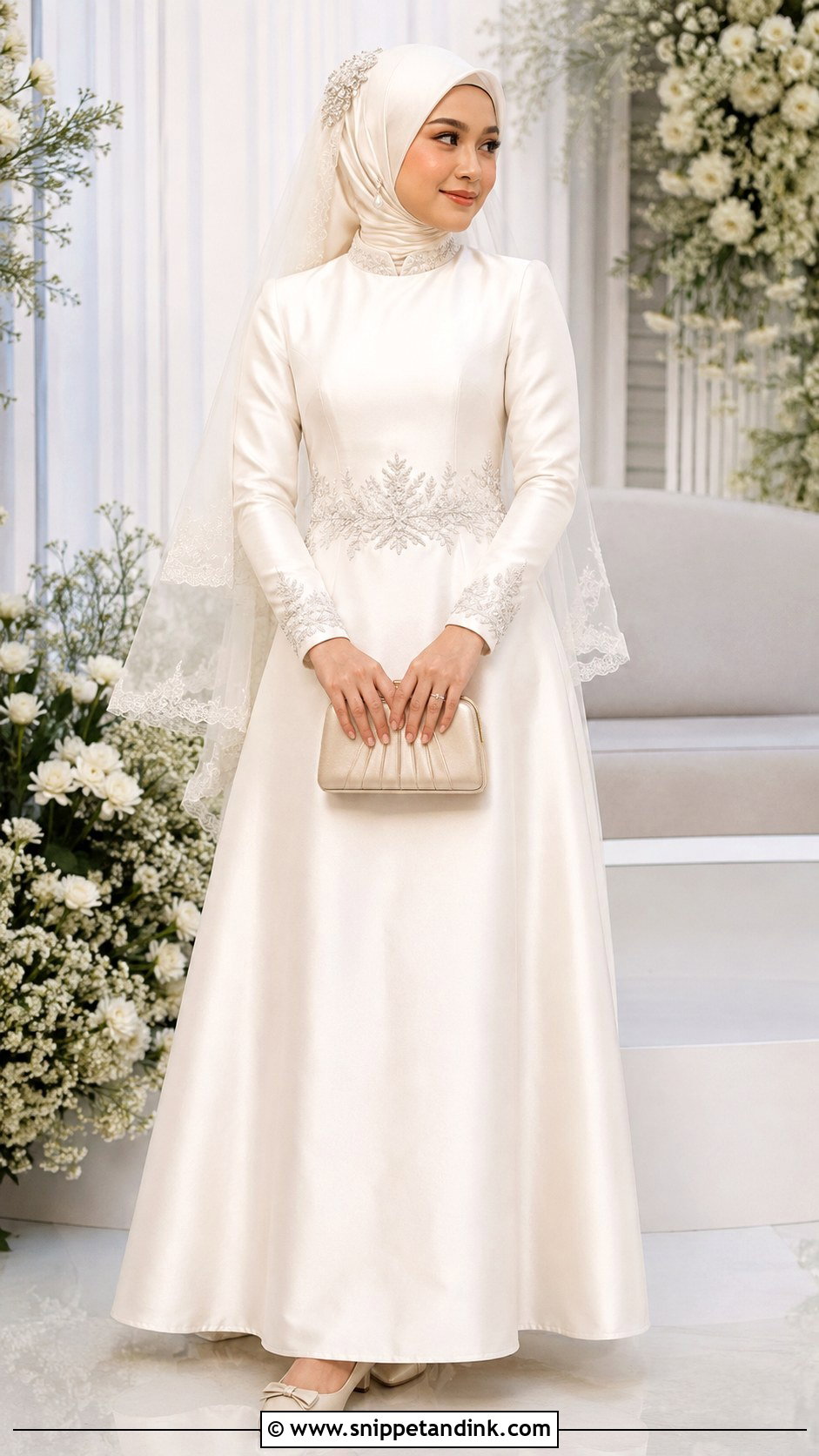 Embroidered Waist Muslimah Wedding Dress - Snippet and Ink - 20 Simple Muslimah Wedding Dress Ideas