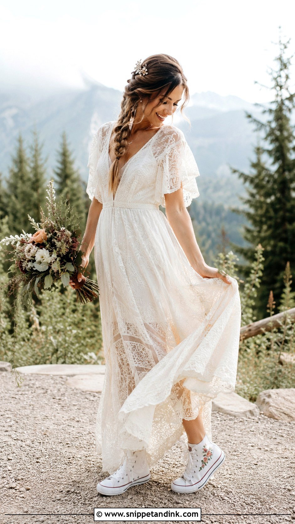 Embroidered Wedding Converse With A Boho Dress - Snippet and Ink - 30 Wedding Converse Ideas