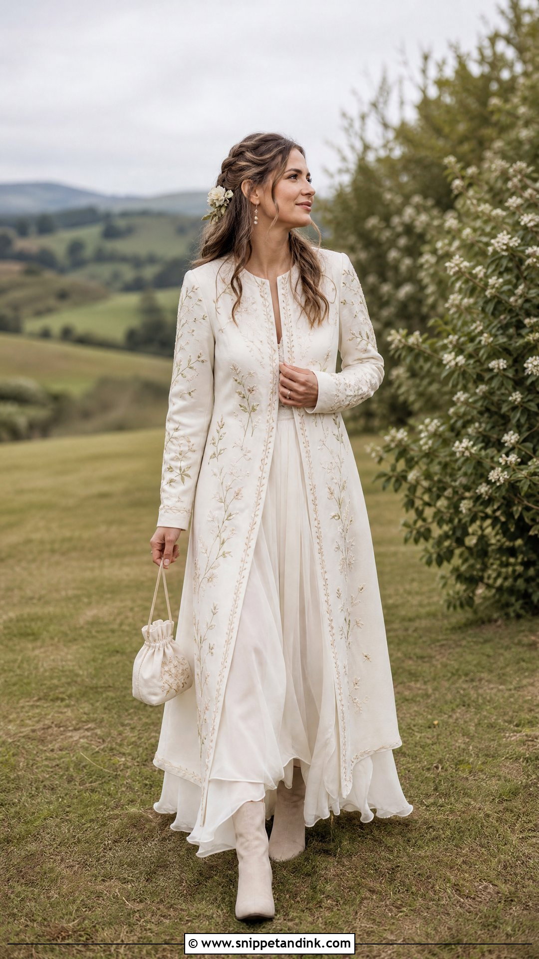 Embroidered Wedding Dress Coat With Boho Gown - Snippet and Ink - 20 Wedding Dress Coat Ideas
