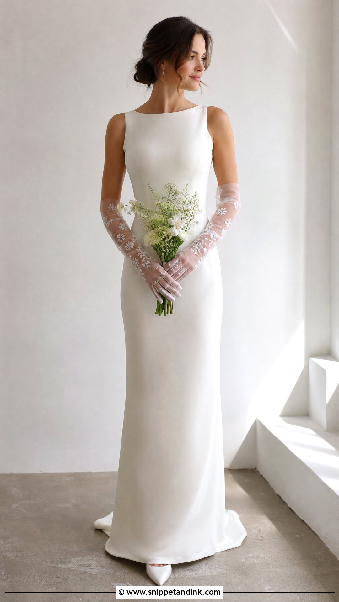 Embroidered Wedding Dress Gloves With Minimalist Gown - Snippet and Ink - 25 Wedding Dress Gloves Ideas