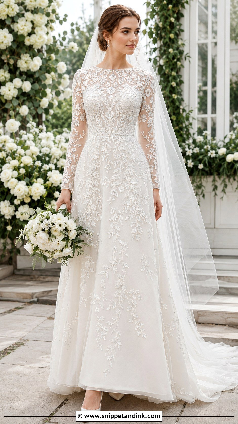 Embroidered Wedding Dress With Covered Bodice - Snippet and Ink - 20 Decent Wedding Dresses