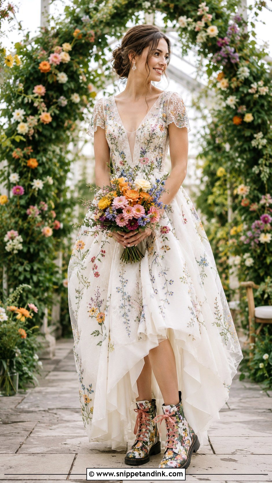 Embroidered Wedding Dress With Custom Doc Martens - Snippet and Ink - 20 Doc Martens Wedding Ideas