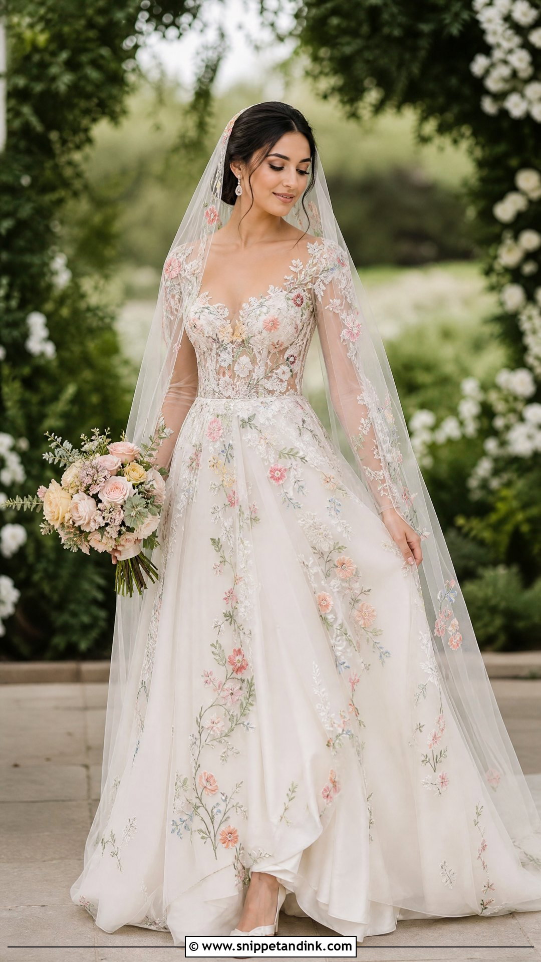 Embroidered Wedding Dress With Floral Veil - Snippet and Ink - 25 Quirky Wedding Dress Ideas