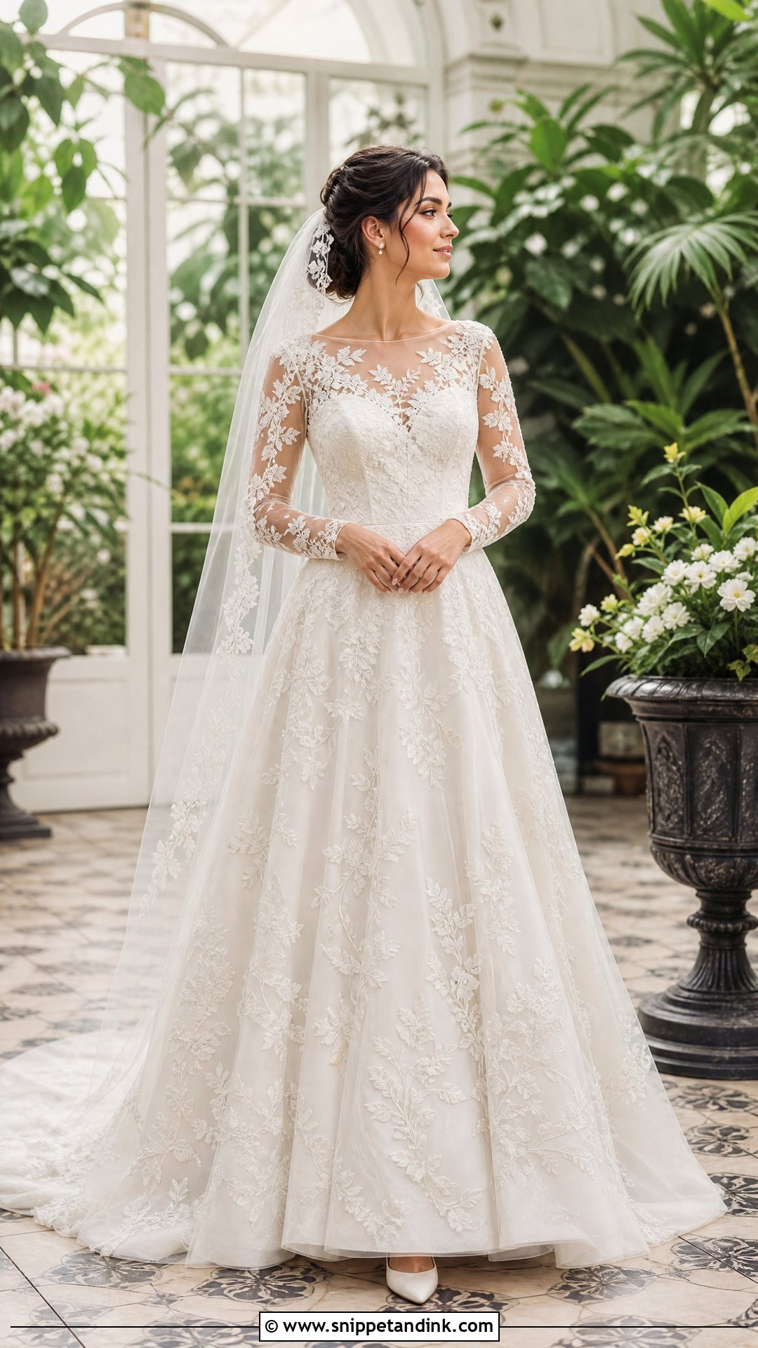 Embroidered Wedding Gown With Matching Veil - Snippet and Ink - 20 Traditional Wedding Gown Ideas
