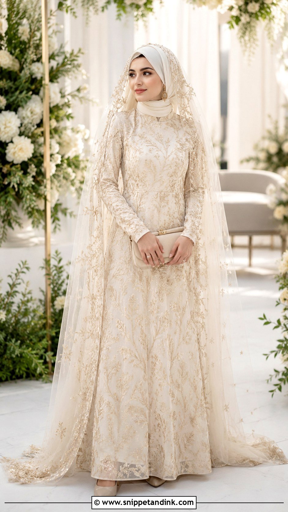 Embroidered Wedding Hijab Outfit - Snippet and Ink - 20 Hijab in Wedding Ideas