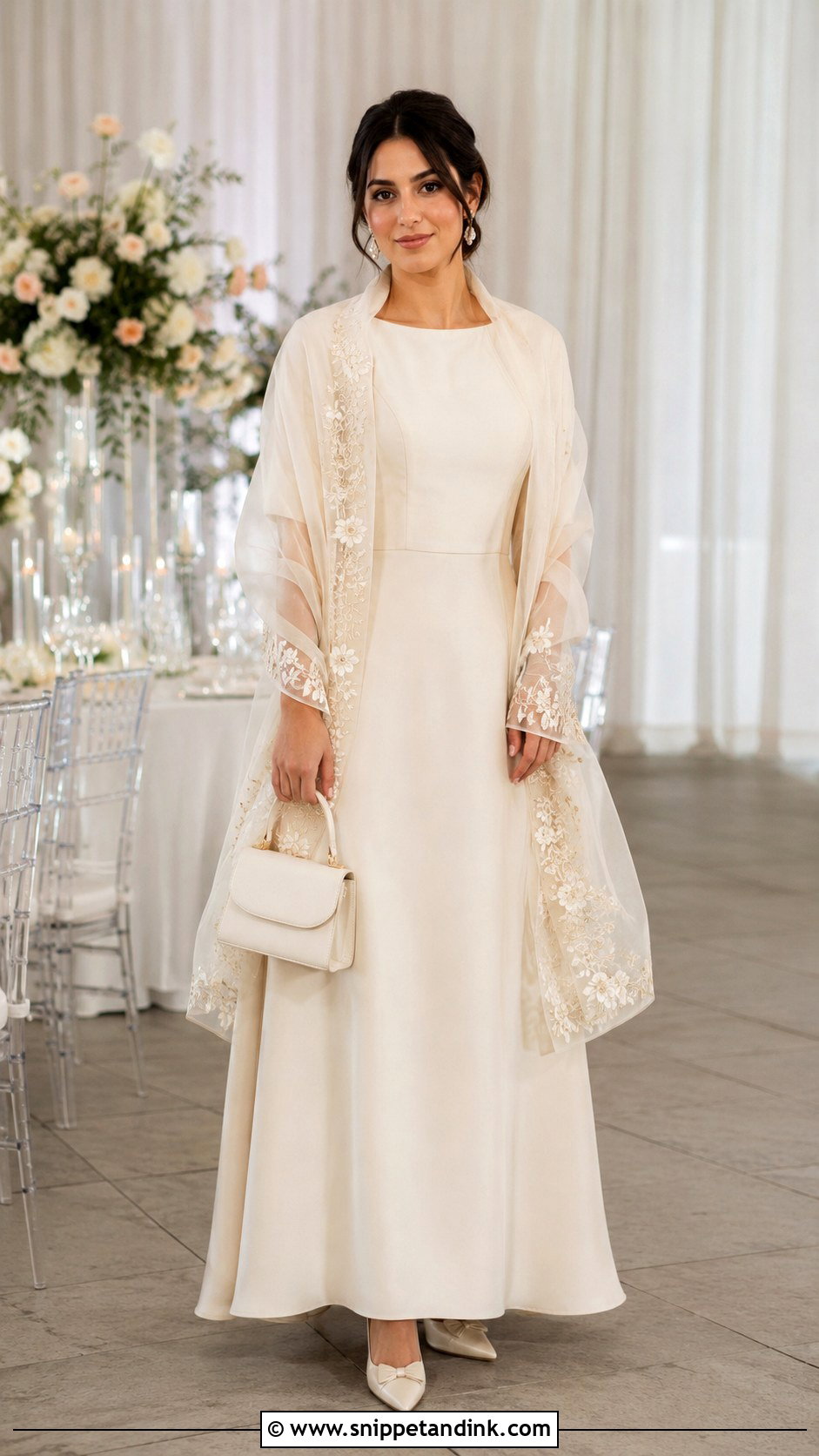 Embroidered Wedding Scarf With Simple Gown - Snippet and Ink - 20 Wedding Scarf Styles