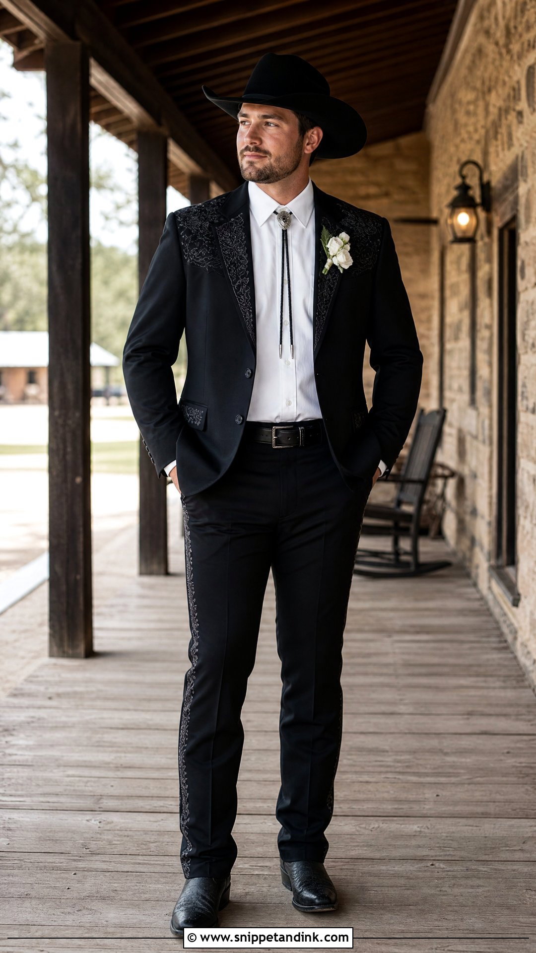 Embroidered Western Wedding Suit With Cowboy Hat - Snippet and Ink - 20 Western Wedding Suit Ideas