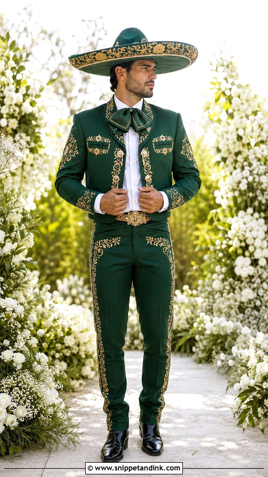 Emerald And Gold Charro Wedding Suit - Snippet and Ink - 20 Charro Wedding Suit Ideas