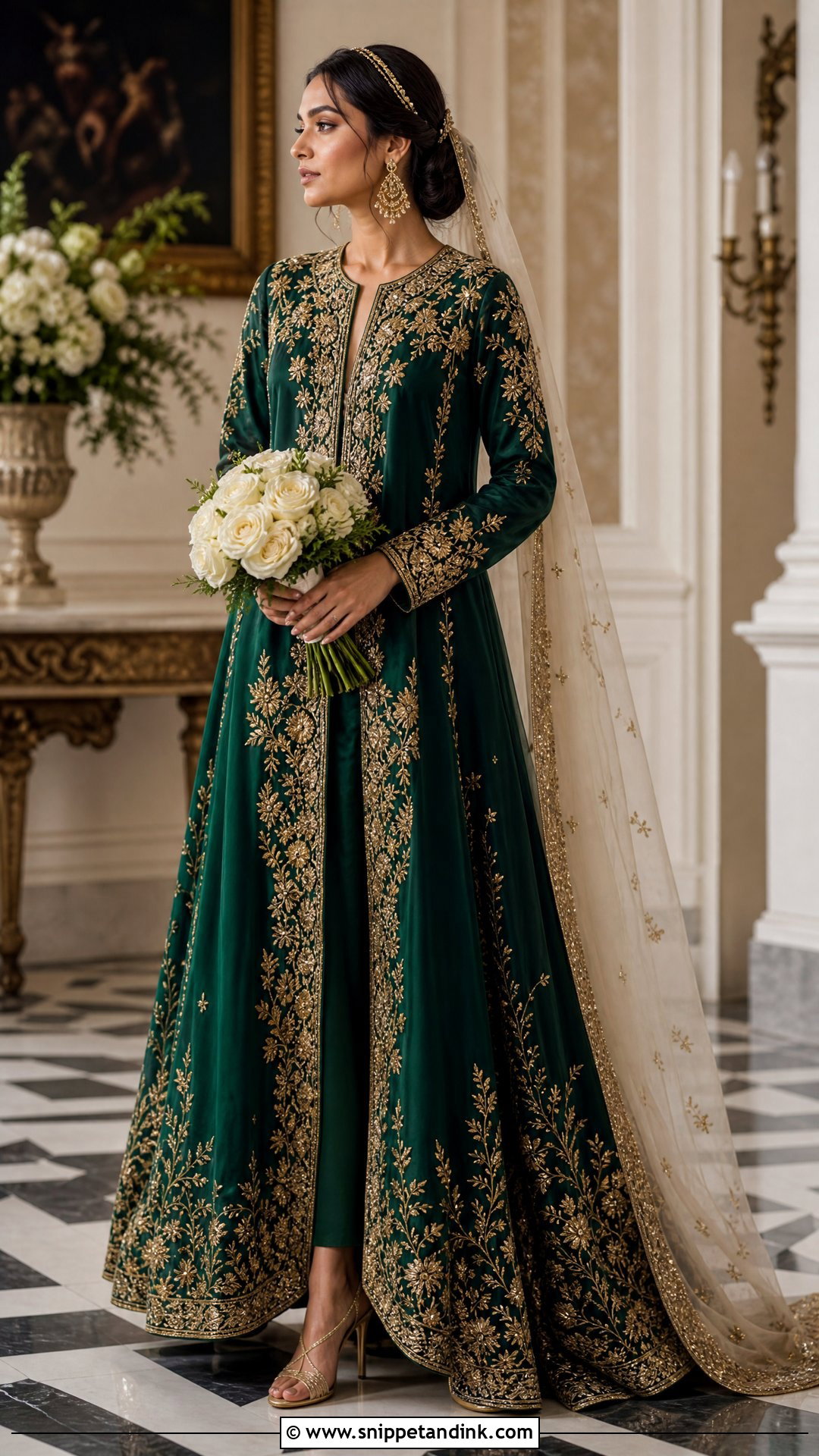 Emerald And Gold Embroidered Wedding Dress - Snippet and Ink - 25 Emerald Wedding Dress Ideas