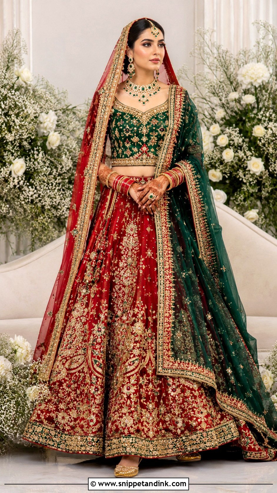 Emerald And Red Lehenga Barat Dress - Snippet and Ink - 20 Barat Wedding Dress Ideas