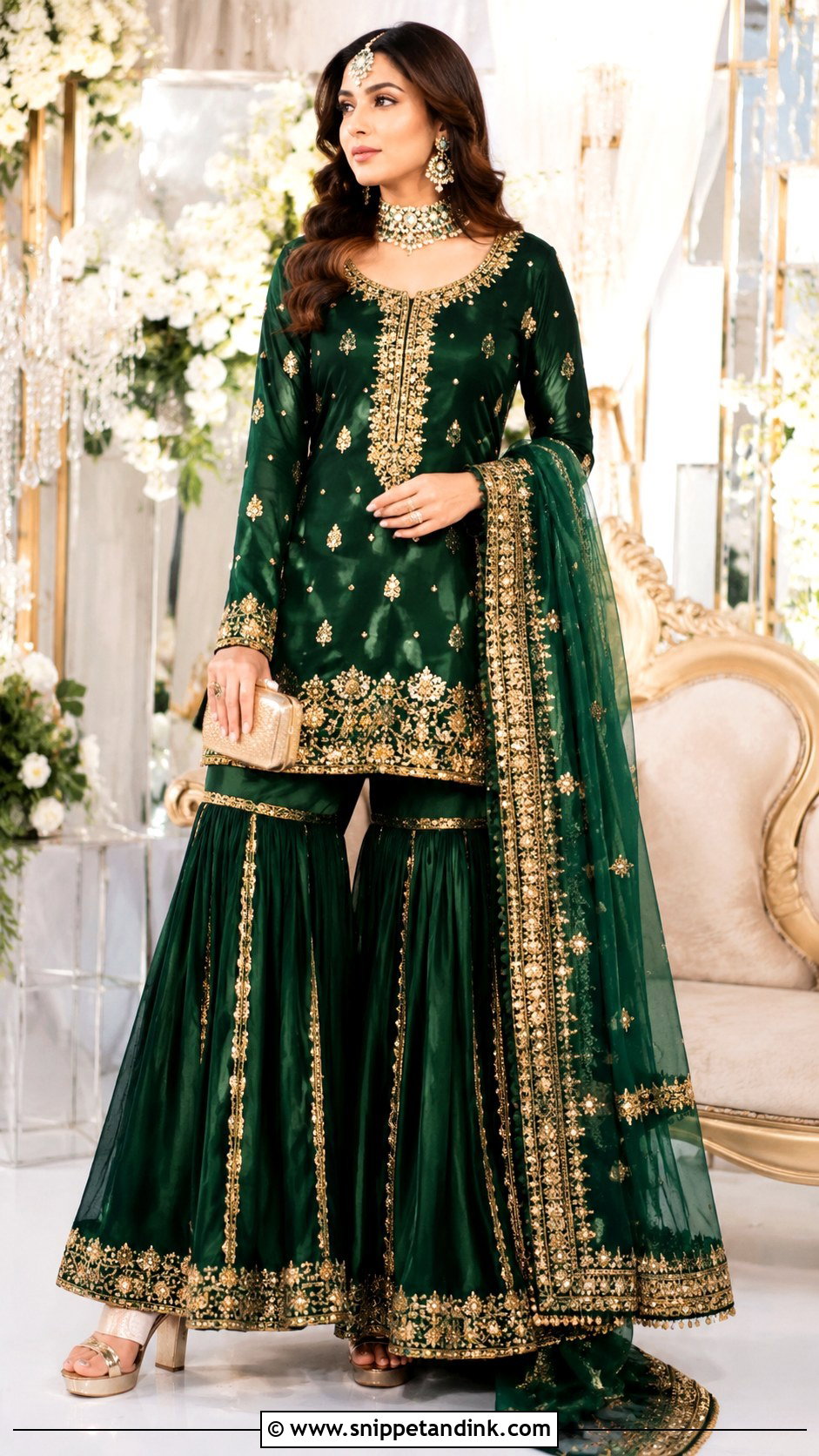 Emerald Barat Gharara Outfit - Snippet and Ink - 30 Pakistani Wedding Outfits Sisters
