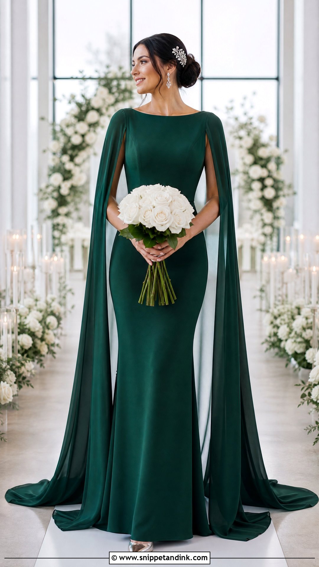 Emerald Cape Sleeve Wedding Dress - Snippet and Ink - 25 Emerald Wedding Dress Ideas
