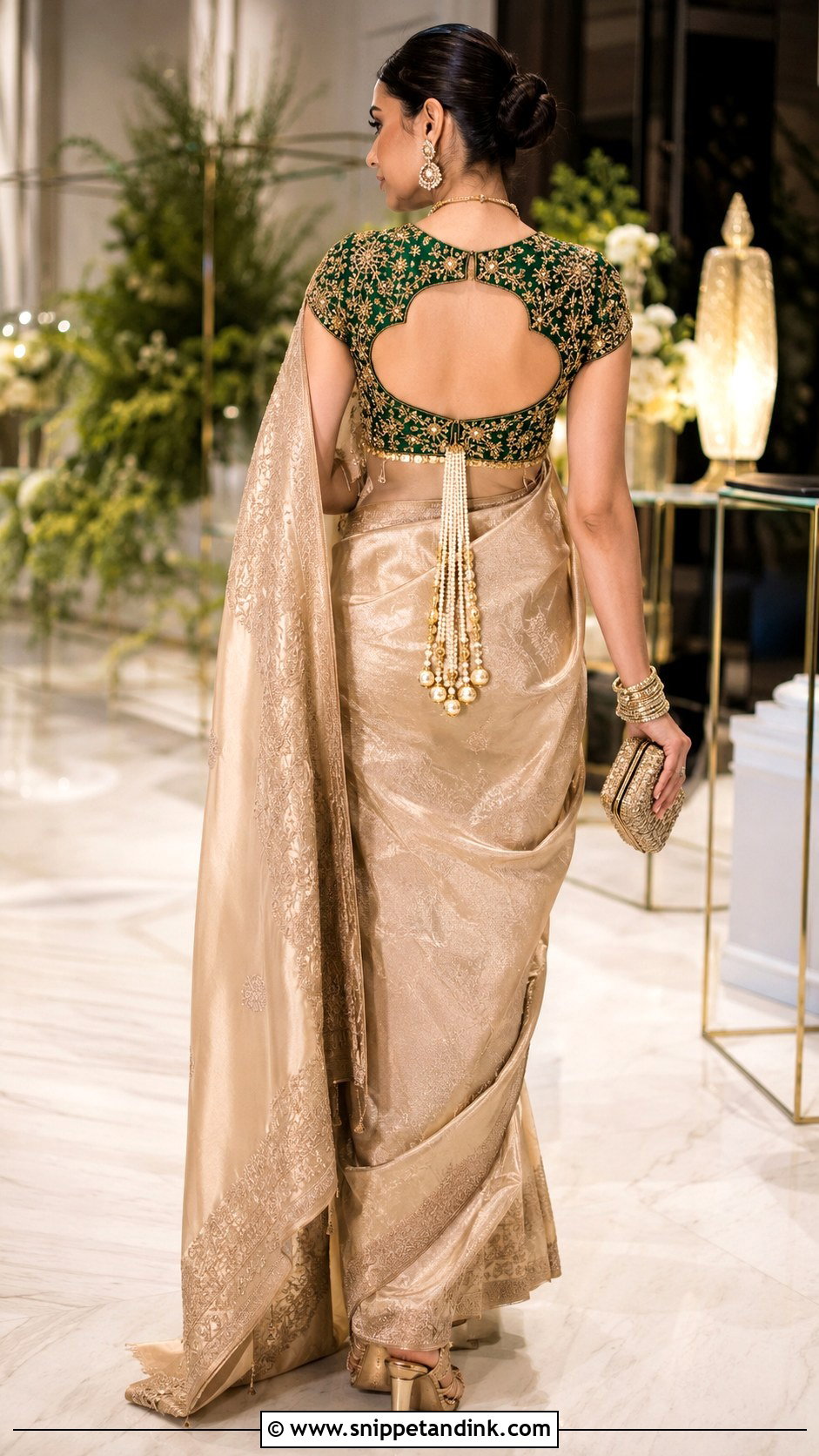 Emerald Cutout Maggam Work Bridal Blouse - Snippet and Ink - 20 Bride Maggam Work Blouses Ideas