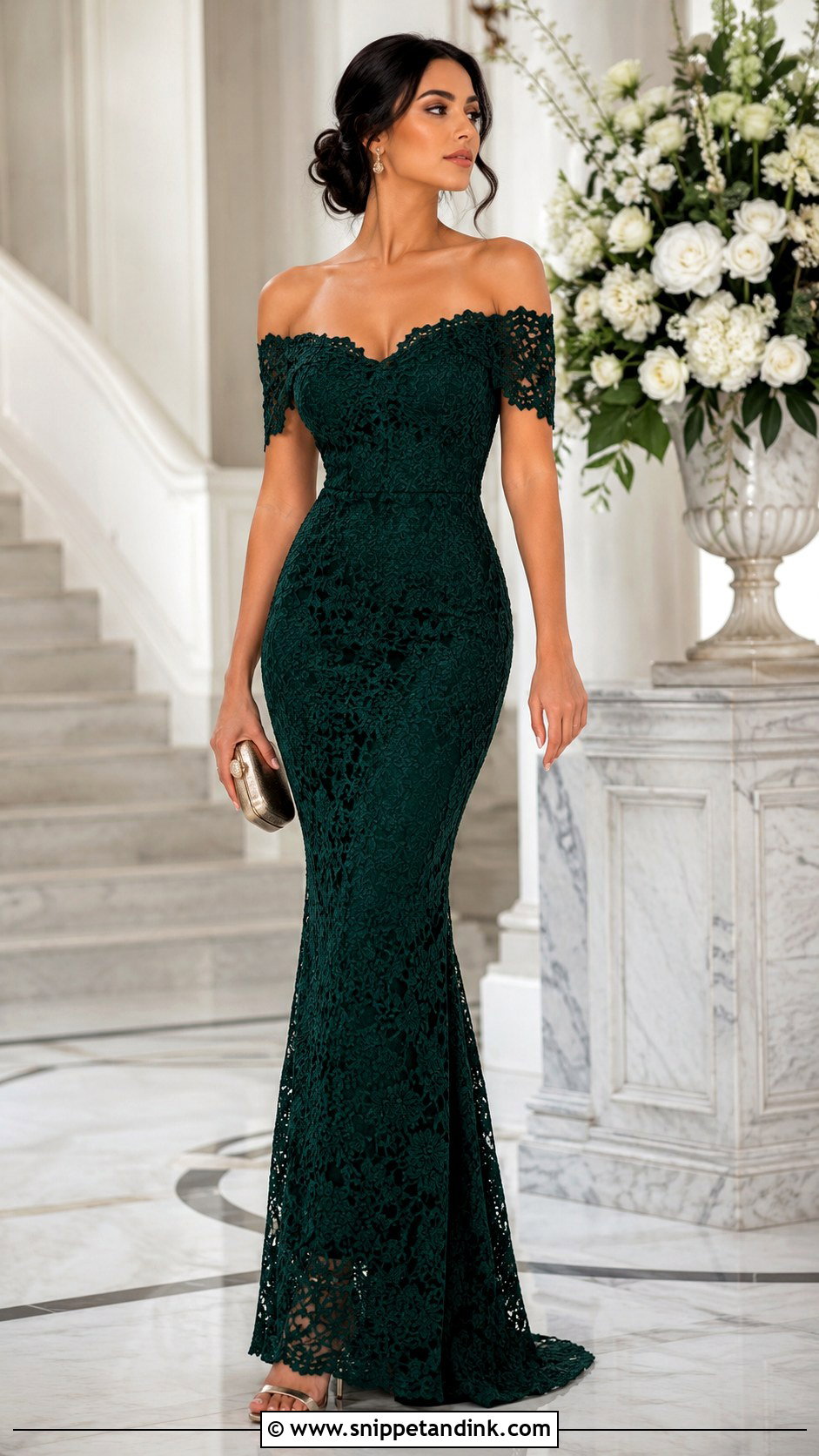Emerald Fitted Lace Gown - Snippet and Ink - 20 Fitted Lace Gown Styles