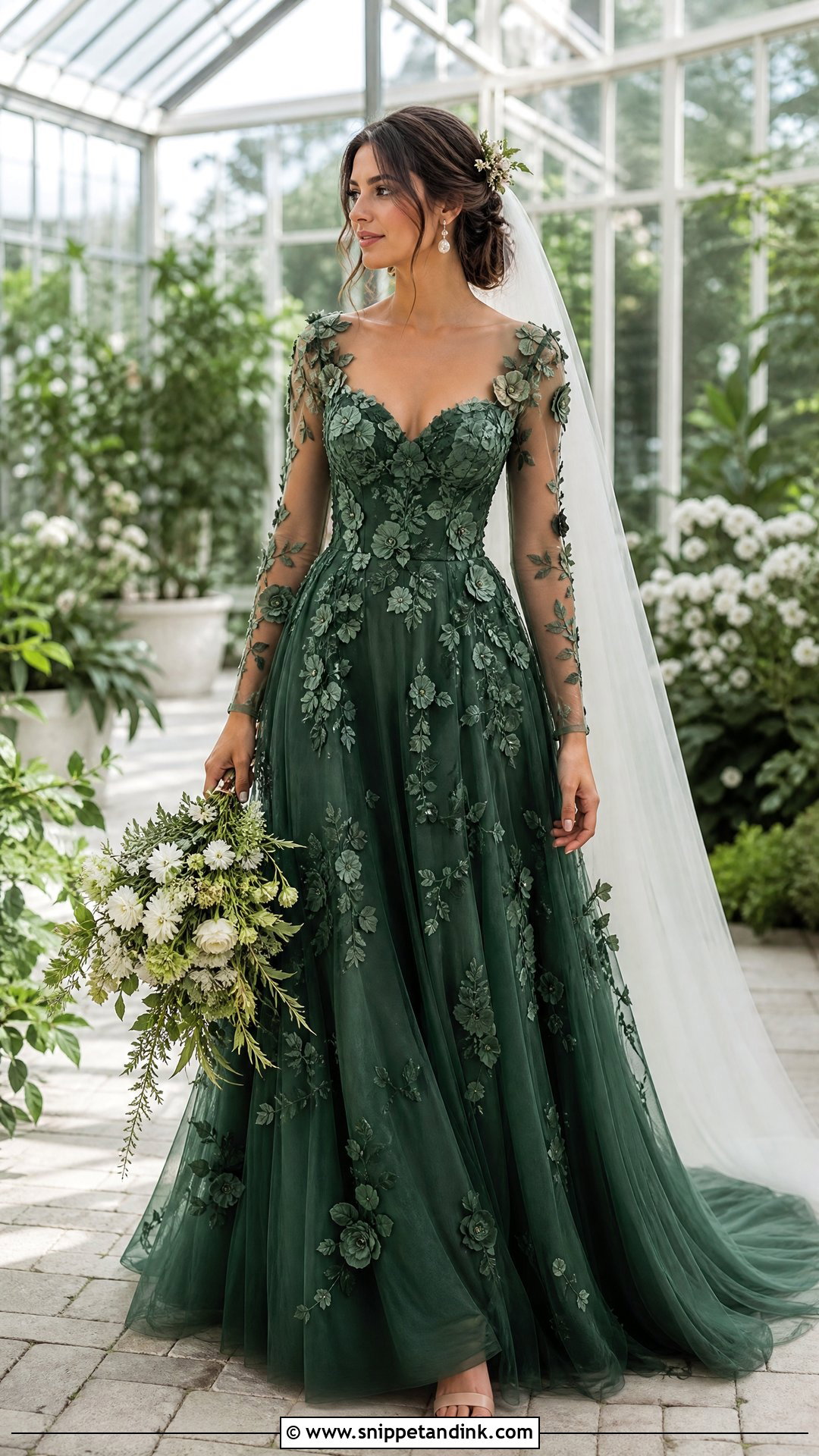 Emerald Floral Applique Wedding Dress - Snippet and Ink - 25 Emerald Wedding Dress Ideas