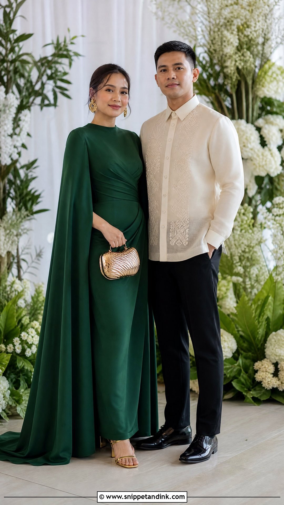 Emerald Gown and Cream Barong - Snippet and Ink - 20 Principal Sponsors Wedding Attire Ideas